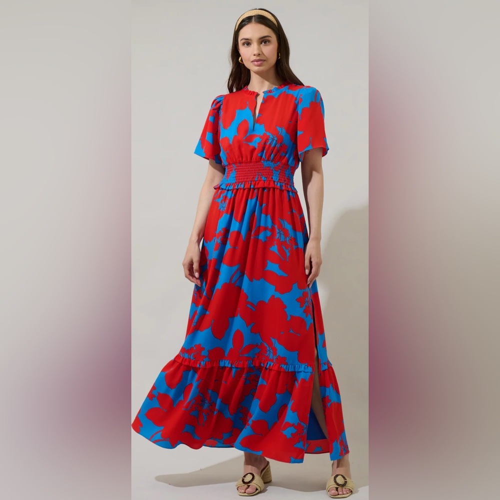 Sugarlips Vianca Floral Valencia Split Neck Maxi Dress